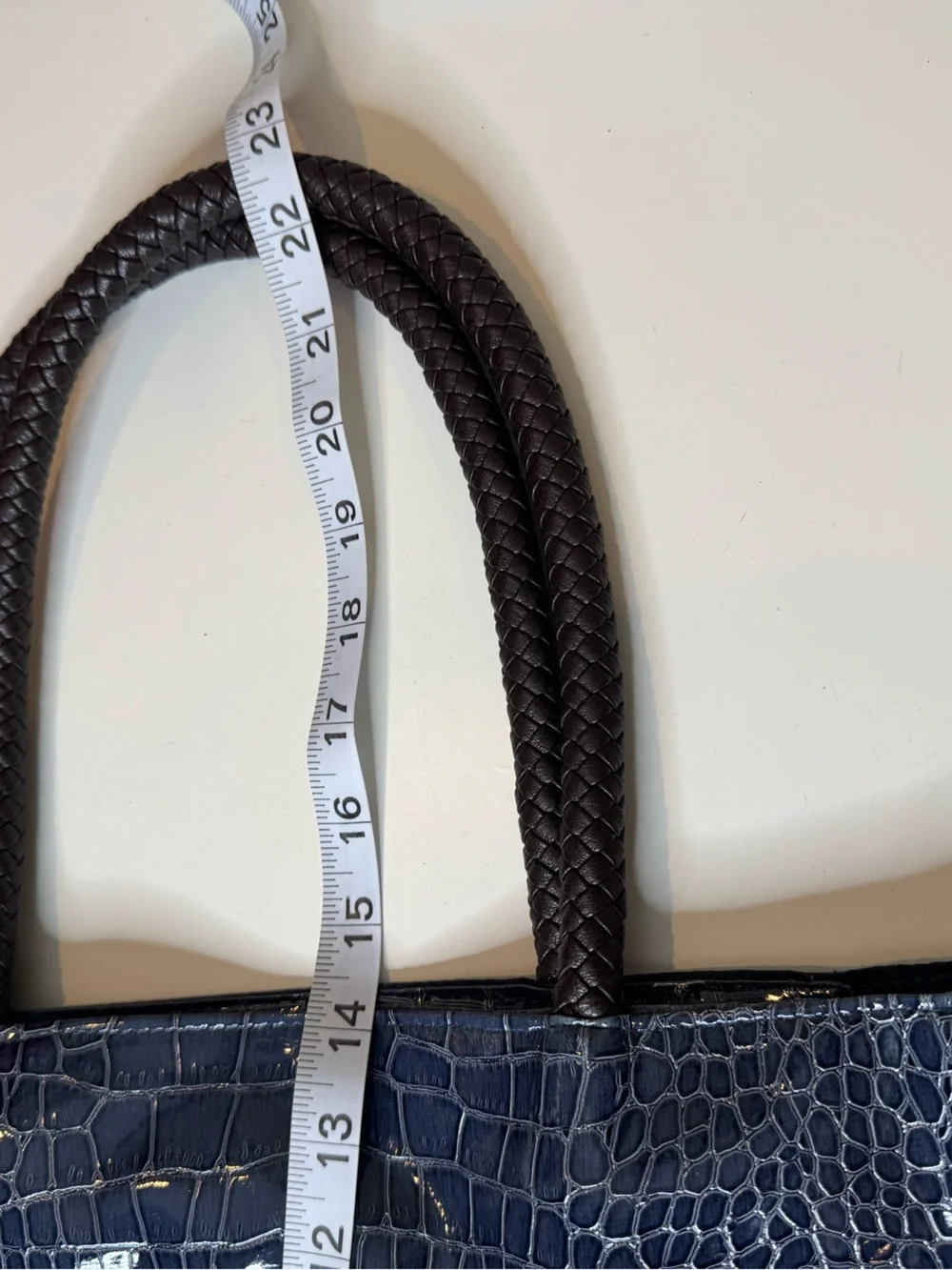 Neiman Marcus Blue Croc Embossed Patent Faux Leather Tote Shoulder Bag